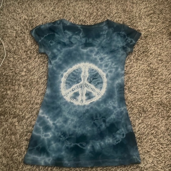 Blue Peace Sign Rhinestone Shirt - Picture 1 of 3